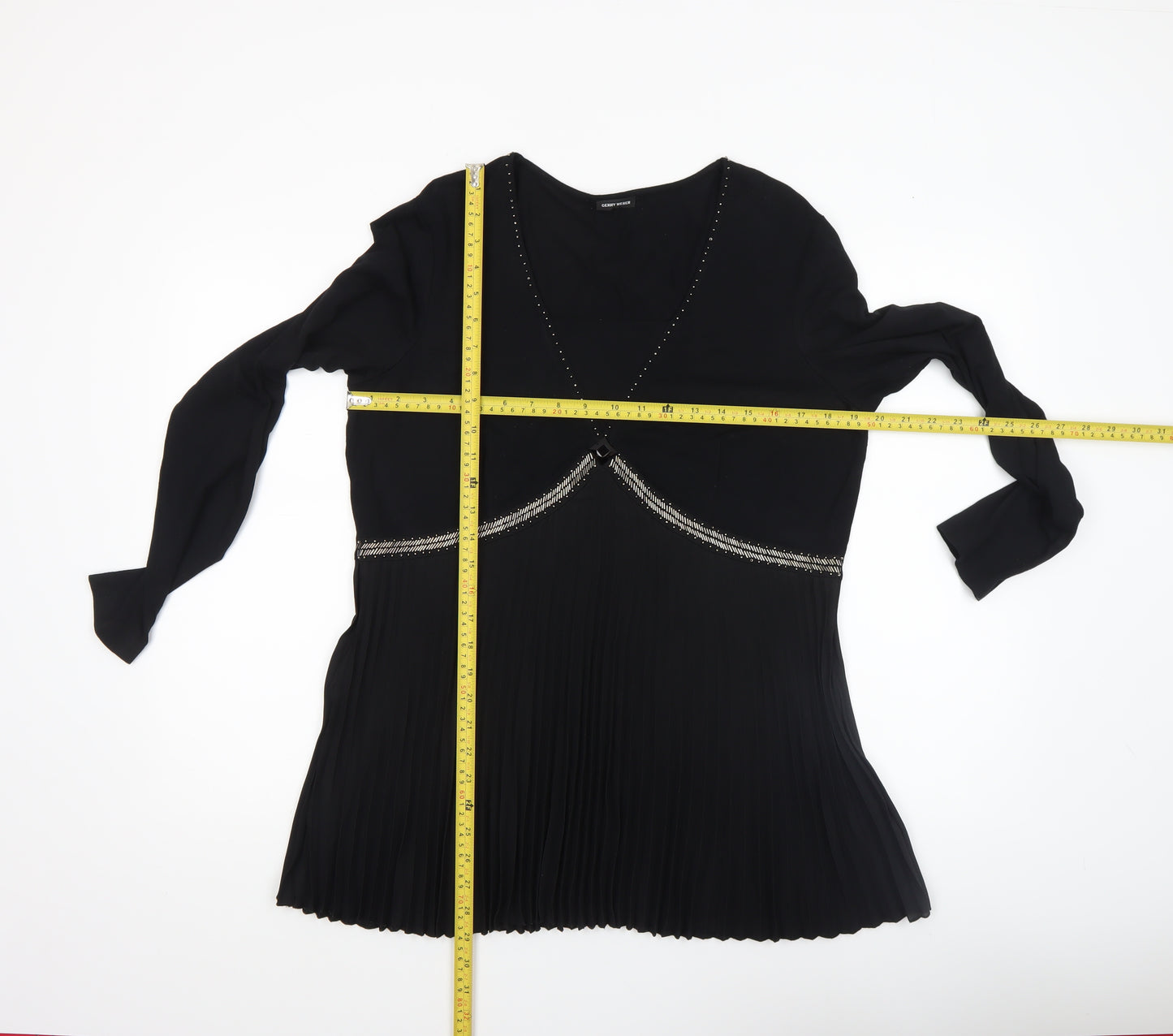 Gerry Weber Women Black Beaded Pleated Tunic Blouse Size 16
