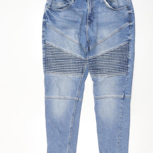Zara Man Blue Slim Tapered Rib Panel Stretch Denim Jeans 32 in