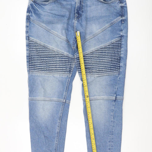 Zara Man Blue Slim Tapered Rib Panel Stretch Denim Jeans 32 in