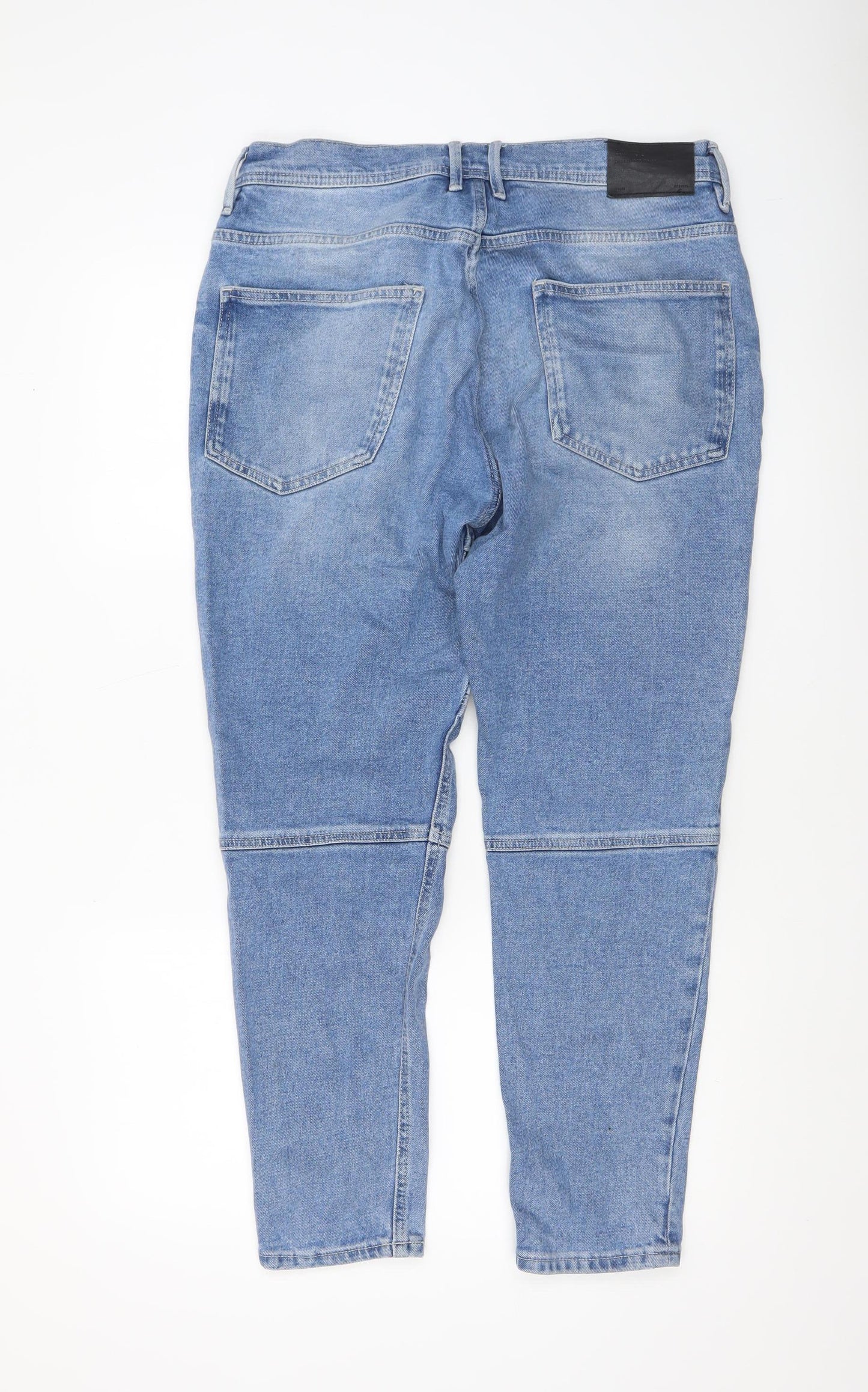 Zara Man Blue Slim Tapered Rib Panel Stretch Denim Jeans 32 in