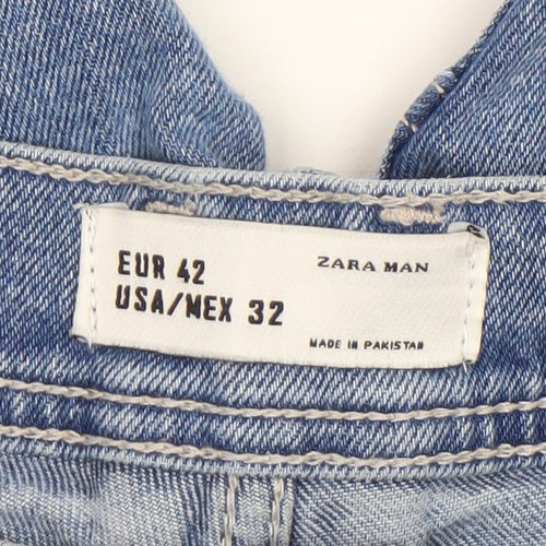 Zara Man Blue Slim Tapered Rib Panel Stretch Denim Jeans 32 in