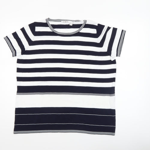 Punt Roma Womens Blue White Striped Short Sleeve Knit T-Shirt XL