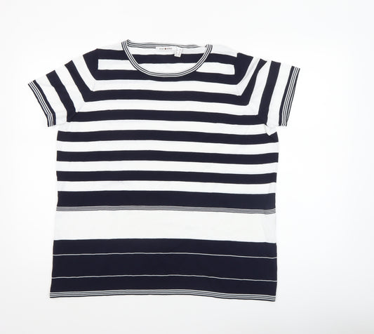 Punt Roma Womens Blue White Striped Short Sleeve Knit T-Shirt XL