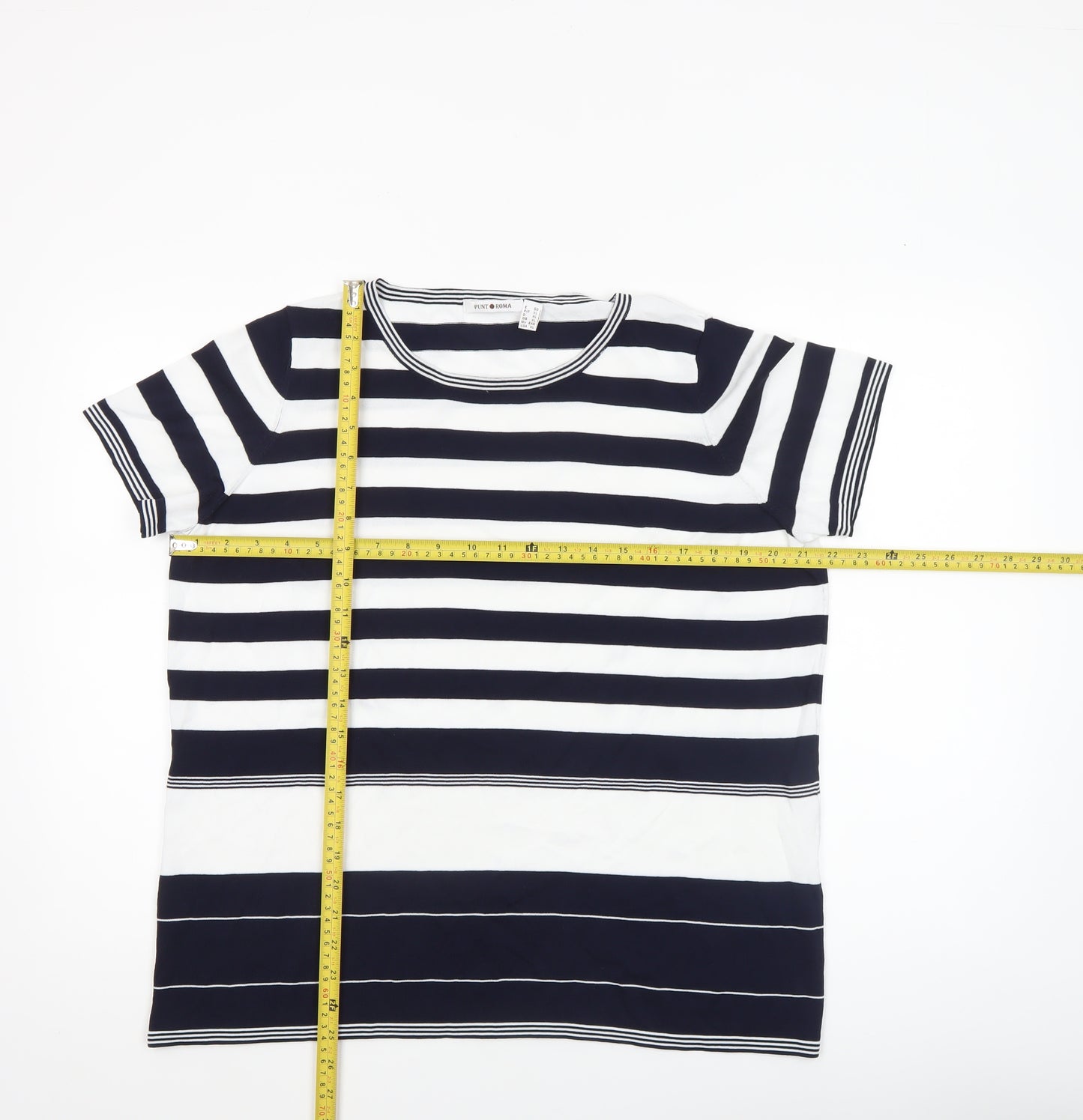 Punt Roma Womens Blue White Striped Short Sleeve Knit T-Shirt XL