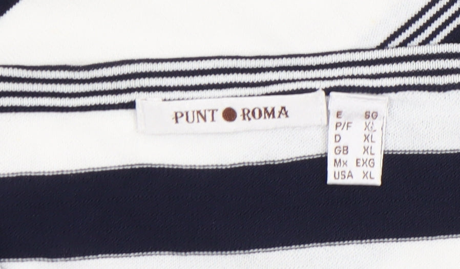 Punt Roma Womens Blue White Striped Short Sleeve Knit T-Shirt XL