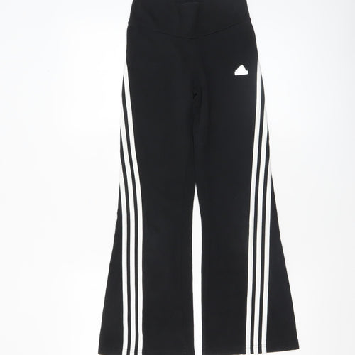 Adidas Girls Black Striped Jogger Trousers 9-10 Years Cotton Blend