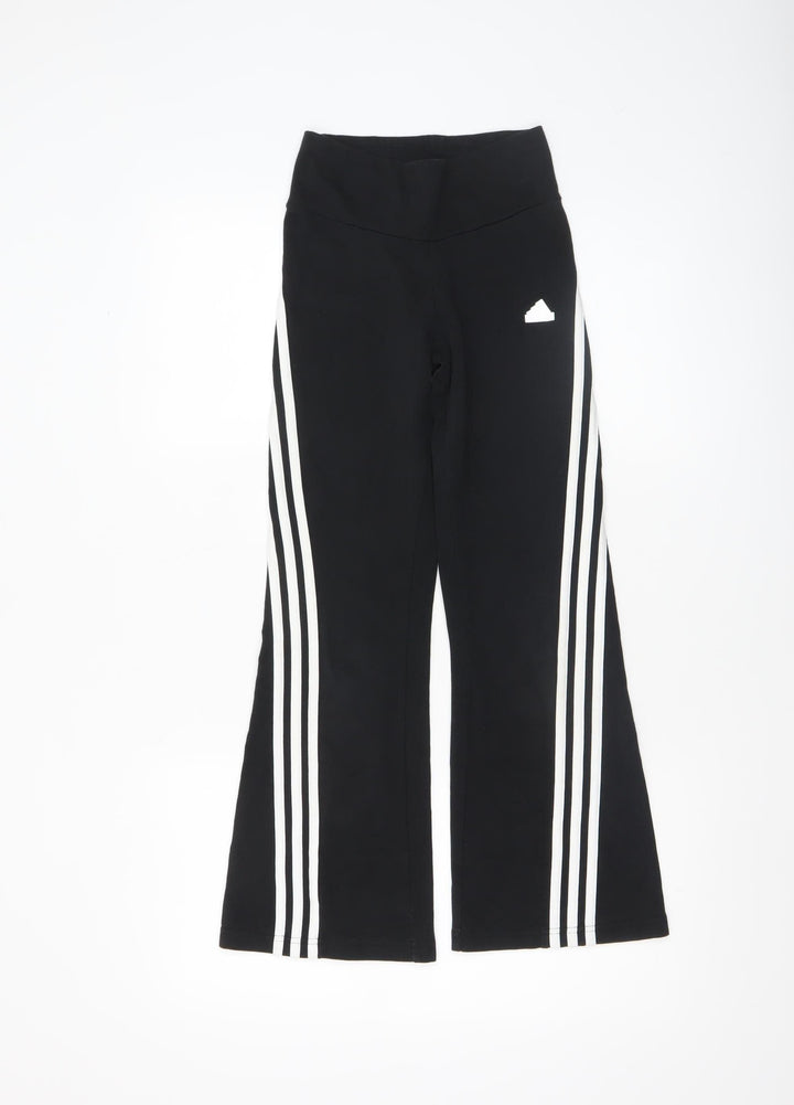 Adidas Girls Black Striped Jogger Trousers 9-10 Years Cotton Blend