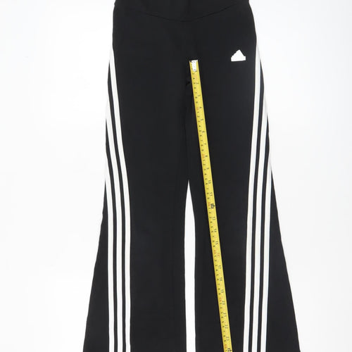 Adidas Girls Black Striped Jogger Trousers 9-10 Years Cotton Blend