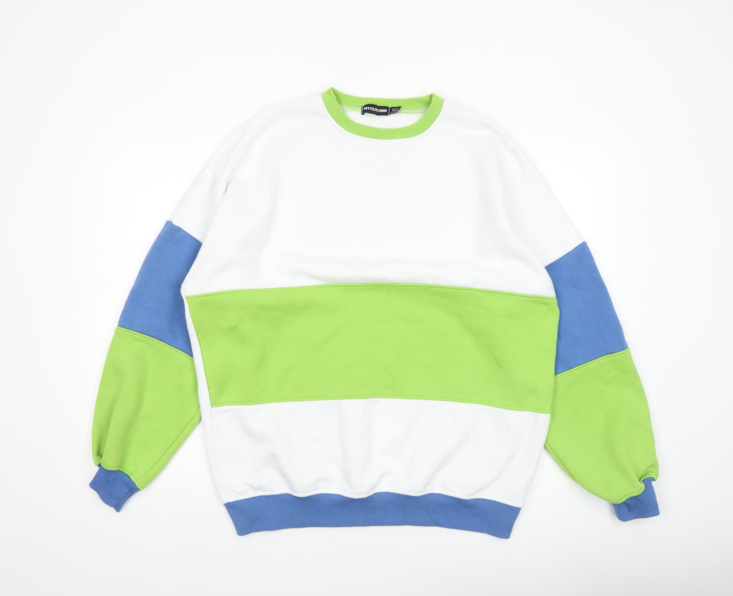 PrettyLittleThing Women’s Colourblock Green Blue White Sweatshirt UK 10