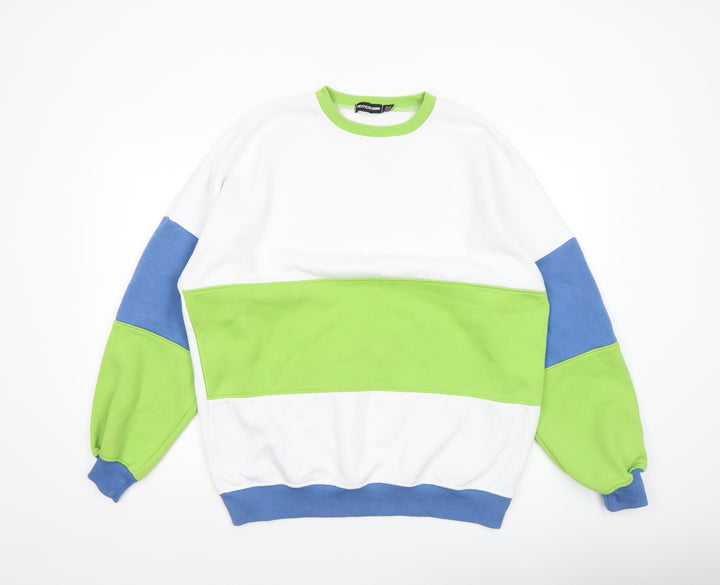 PrettyLittleThing Women’s Colourblock Green Blue White Sweatshirt UK 10