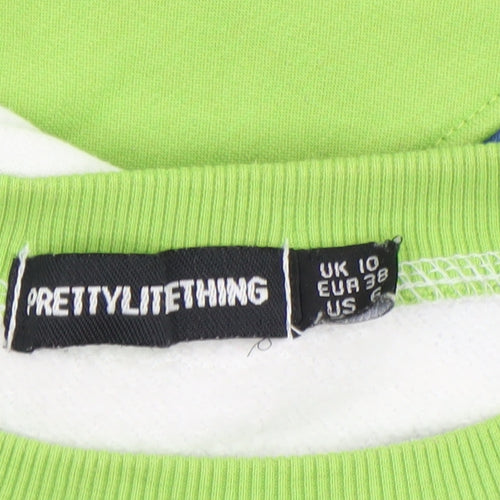PrettyLittleThing Women’s Colourblock Green Blue White Sweatshirt UK 10