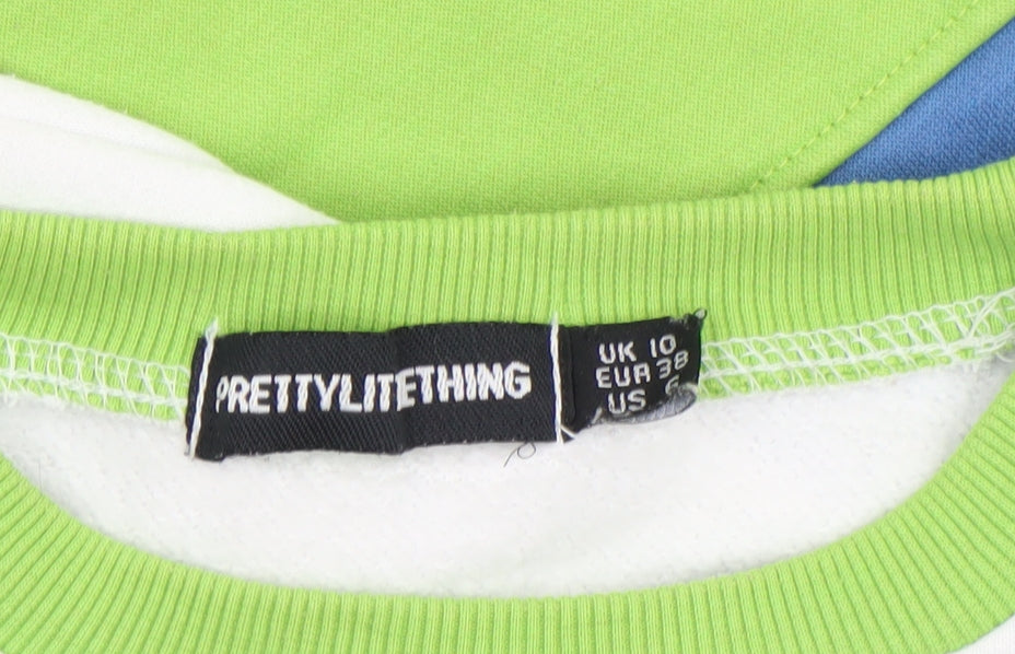 PrettyLittleThing Women’s Colourblock Green Blue White Sweatshirt UK 10