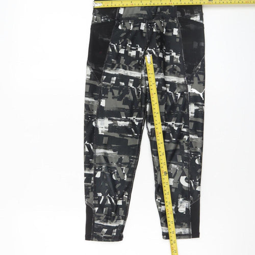 Puma Girls Black Geometric Print Activewear Leggings 9-10 Years
