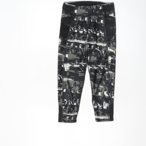 Puma Girls Black Geometric Print Activewear Leggings 9-10 Years