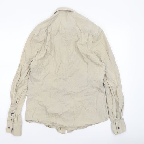 River Island Men’s Beige Cotton Long Sleeve Button-Up Shirt M