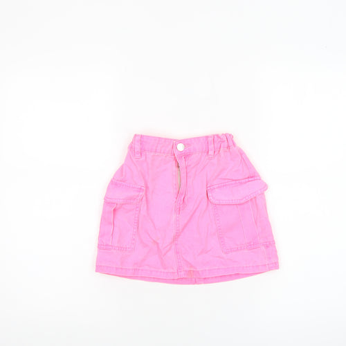 Primark Teens Pink Cargo Mini Skirt 8 Slim Cotton Denim Zip Pockets