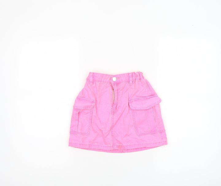 Primark Teens Pink Cargo Mini Skirt 8 Slim Cotton Denim Zip Pockets