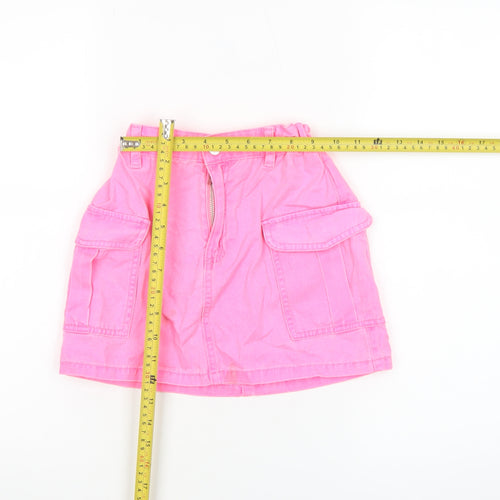 Primark Teens Pink Cargo Mini Skirt 8 Slim Cotton Denim Zip Pockets