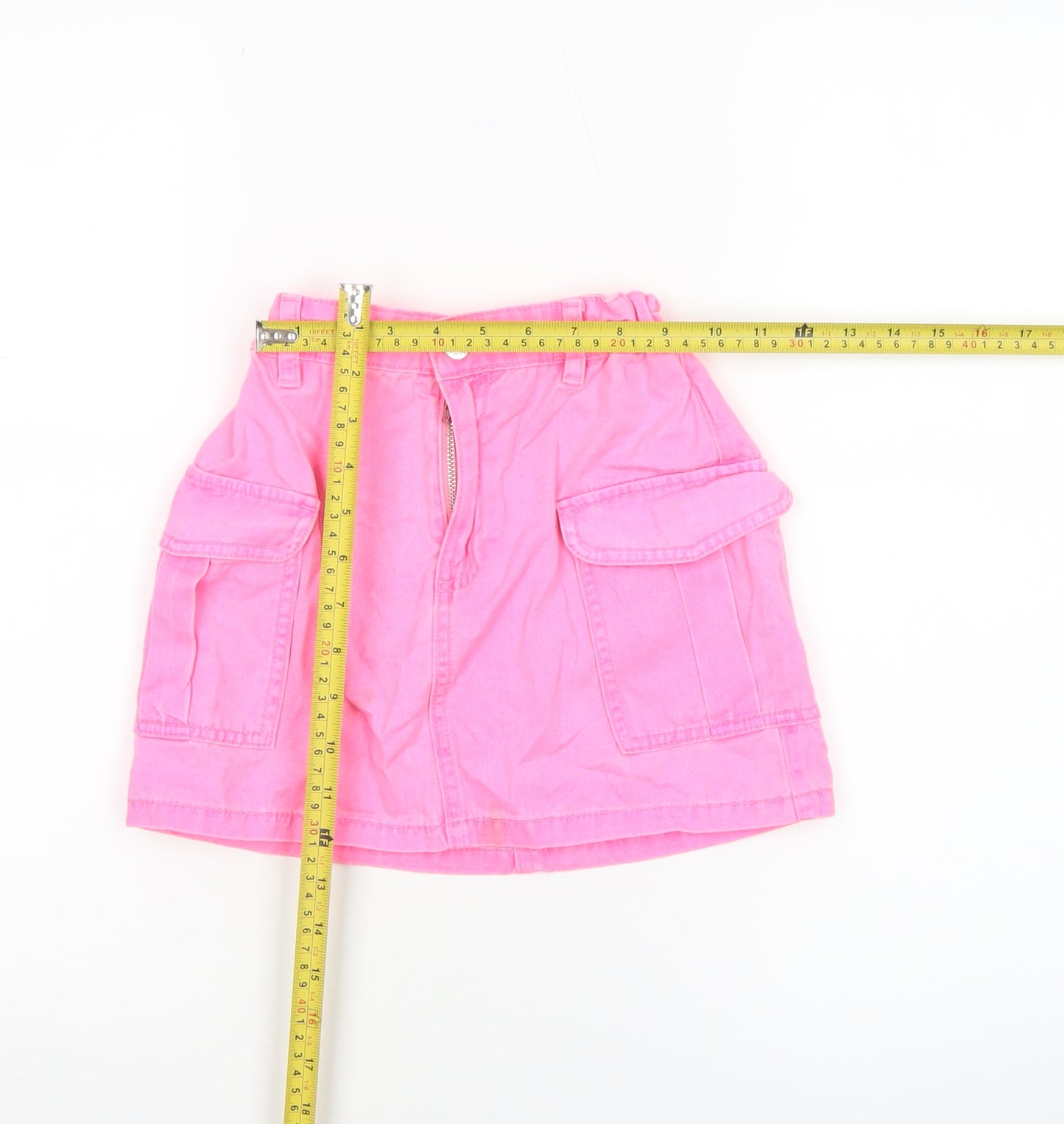 Primark Teens Pink Cargo Mini Skirt 8 Slim Cotton Denim Zip Pockets