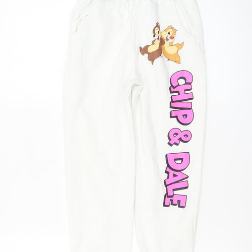 Disney Mickey & Friends Girls White Jogger Trousers 7-8 Years Chip & Dale Print