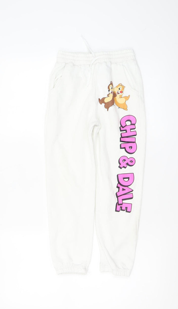 Disney Mickey & Friends Girls White Jogger Trousers 7-8 Years Chip & Dale Print