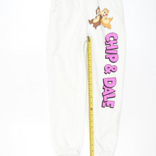 Disney Mickey & Friends Girls White Jogger Trousers 7-8 Years Chip & Dale Print