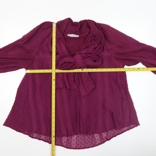 Gallery Women Purple Long Sleeve Bow Neck Tunic Blouse Size 12