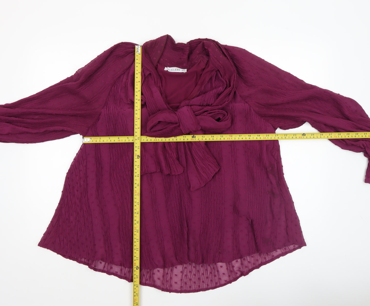 Gallery Women Purple Long Sleeve Bow Neck Tunic Blouse Size 12