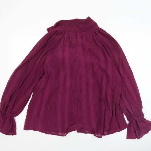Gallery Women Purple Long Sleeve Bow Neck Tunic Blouse Size 12
