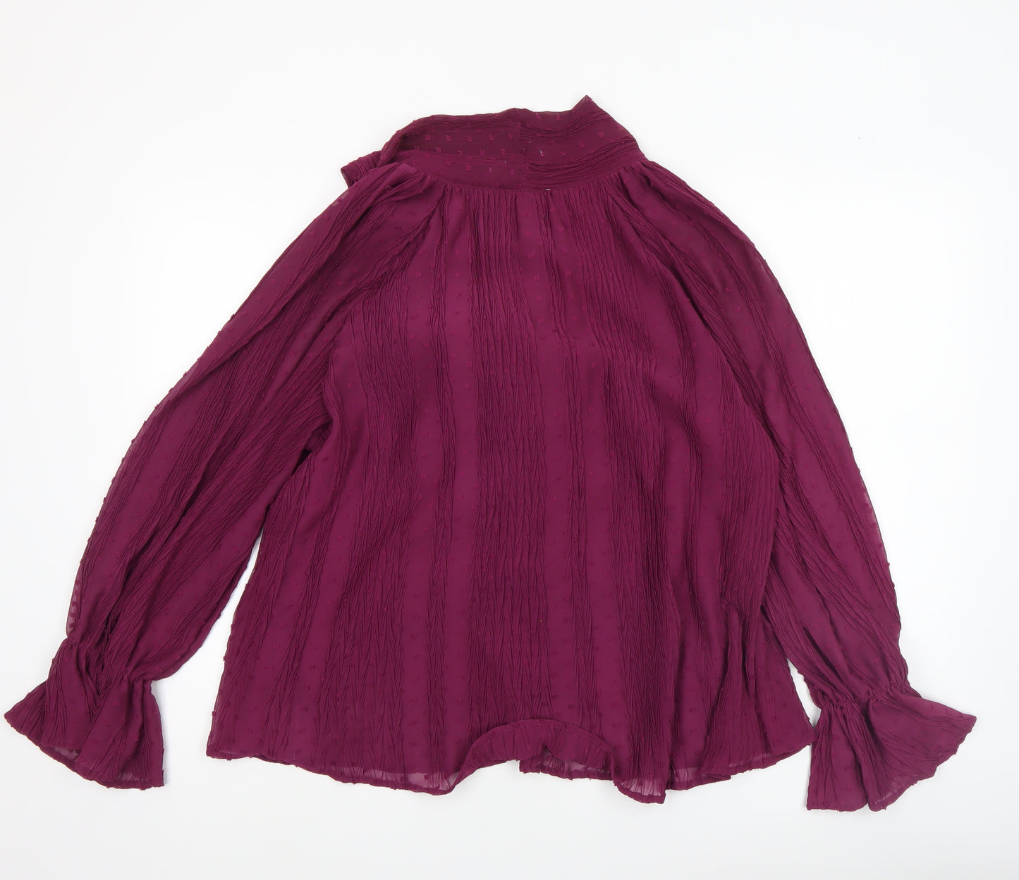 Gallery Women Purple Long Sleeve Bow Neck Tunic Blouse Size 12