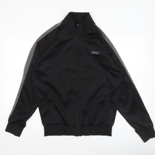 LEVEL 1 Men's Black Bomber Jacket Size L Regular Fit Full Zip Sports Style