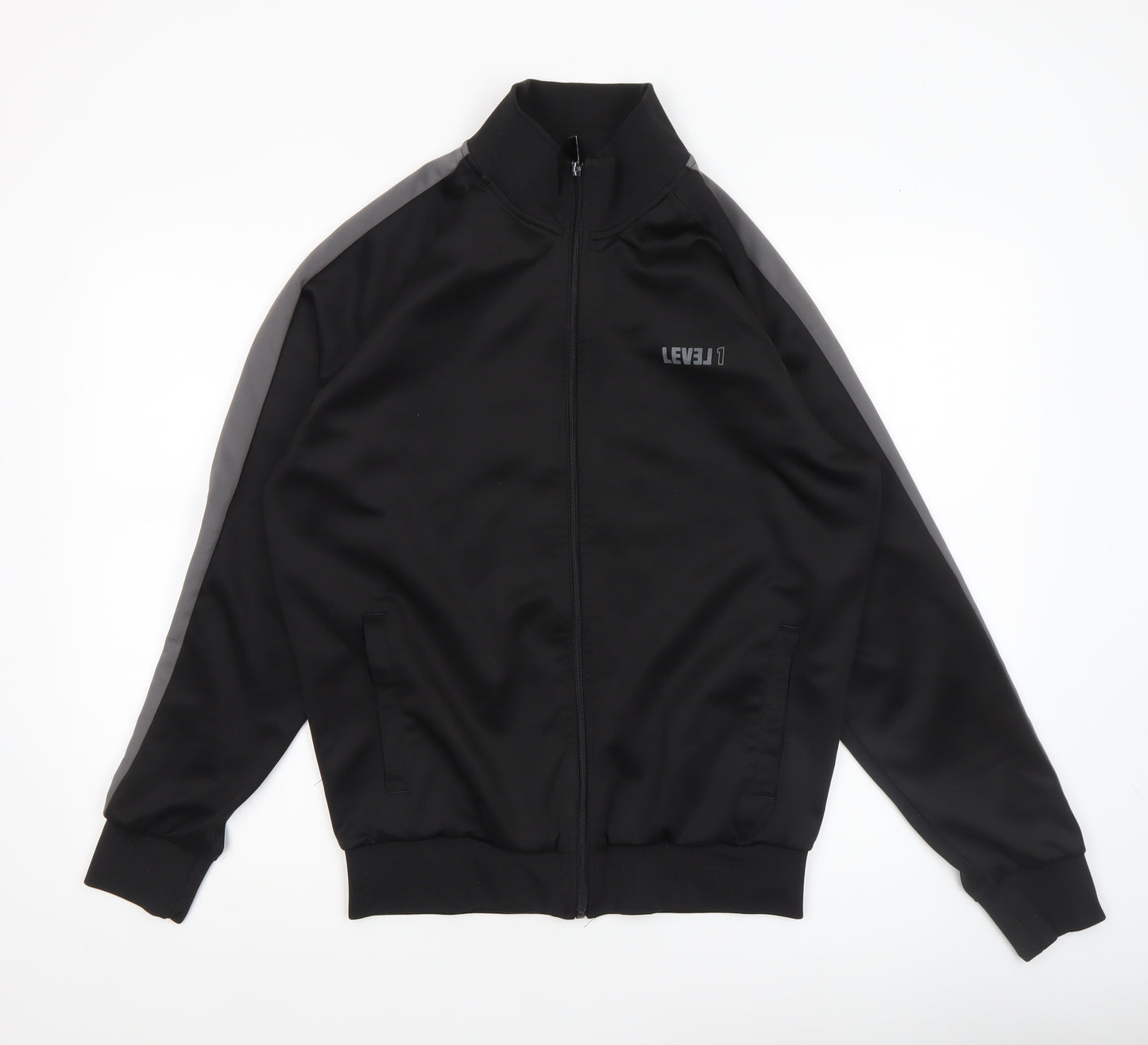 LEVEL 1 Men's Black Bomber Jacket Size L Regular Fit Full Zip Sports Style