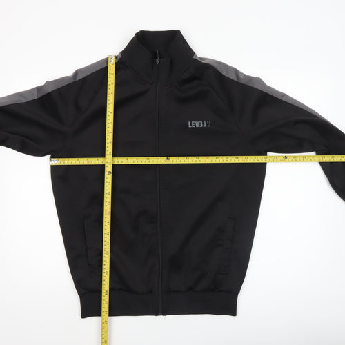 LEVEL 1 Men's Black Bomber Jacket Size L Regular Fit Full Zip Sports Style