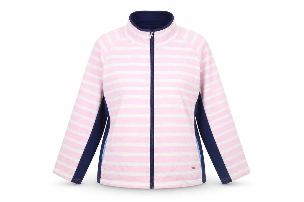 Front view of Paco Women’s Pink Striped Cotton Zip Jacket, size UK 18