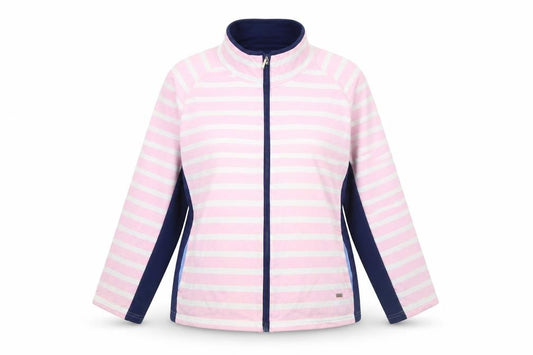 Front view of Paco Women’s Pink Striped Cotton Zip Jacket, size UK 18