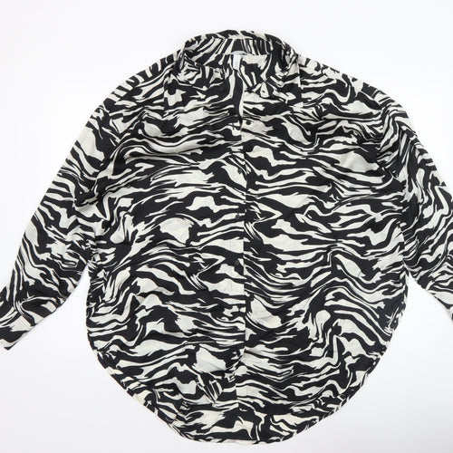 H&M Women’s Black White Animal Print Button-Up Shirt Size 12