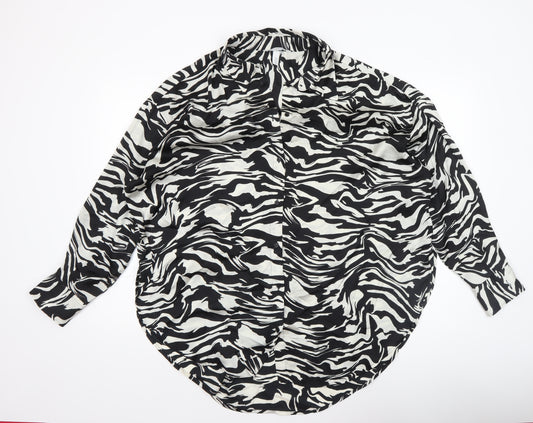 H&M Women’s Black White Animal Print Button-Up Shirt Size 12