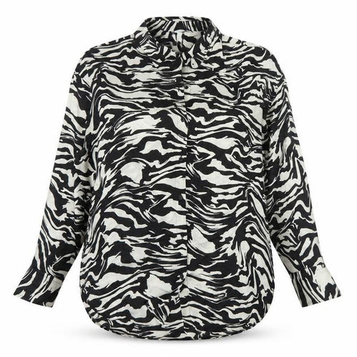 H&M Women’s Black White Animal Print Button-Up Shirt Size 12