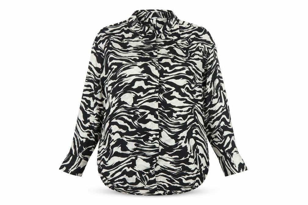 H&M Women’s Black White Animal Print Button-Up Shirt Size 12