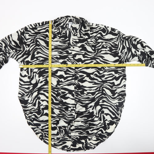 H&M Women’s Black White Animal Print Button-Up Shirt Size 12