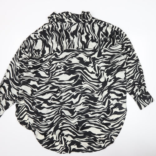 H&M Women’s Black White Animal Print Button-Up Shirt Size 12