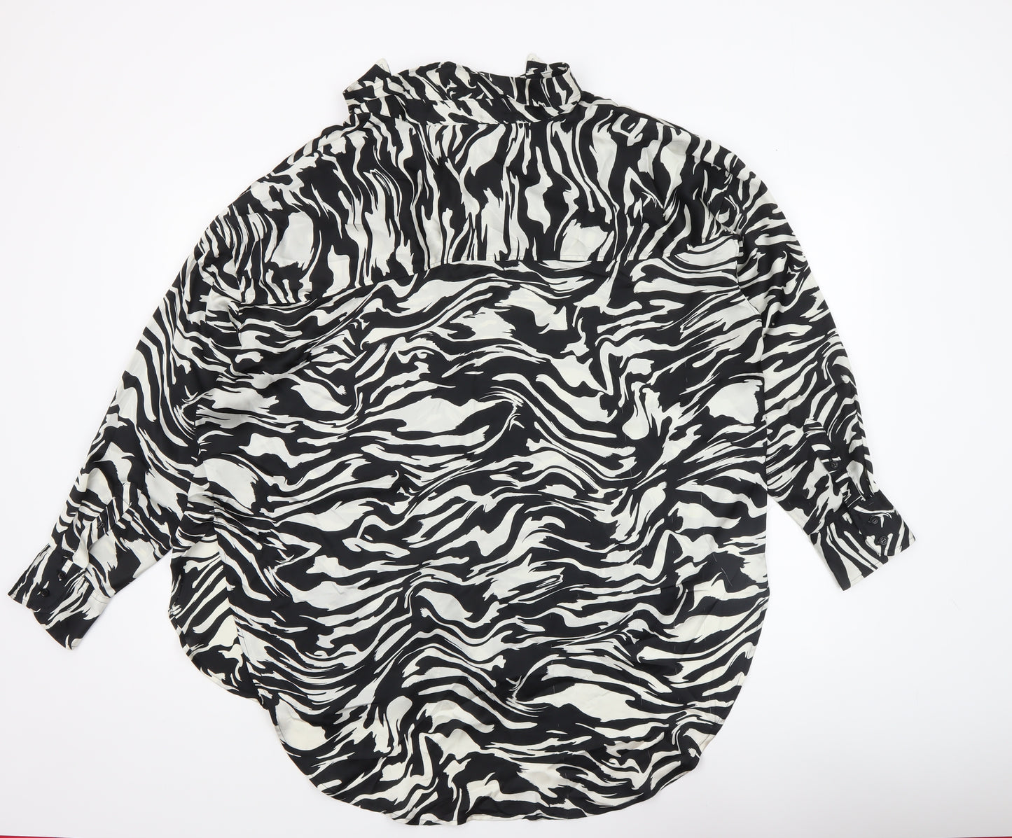 H&M Women’s Black White Animal Print Button-Up Shirt Size 12