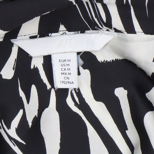 H&M Women’s Black White Animal Print Button-Up Shirt Size 12