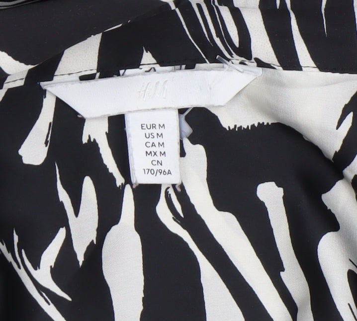 H&M Women’s Black White Animal Print Button-Up Shirt Size 12
