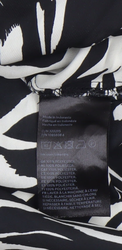 H&M Women’s Black White Animal Print Button-Up Shirt Size 12