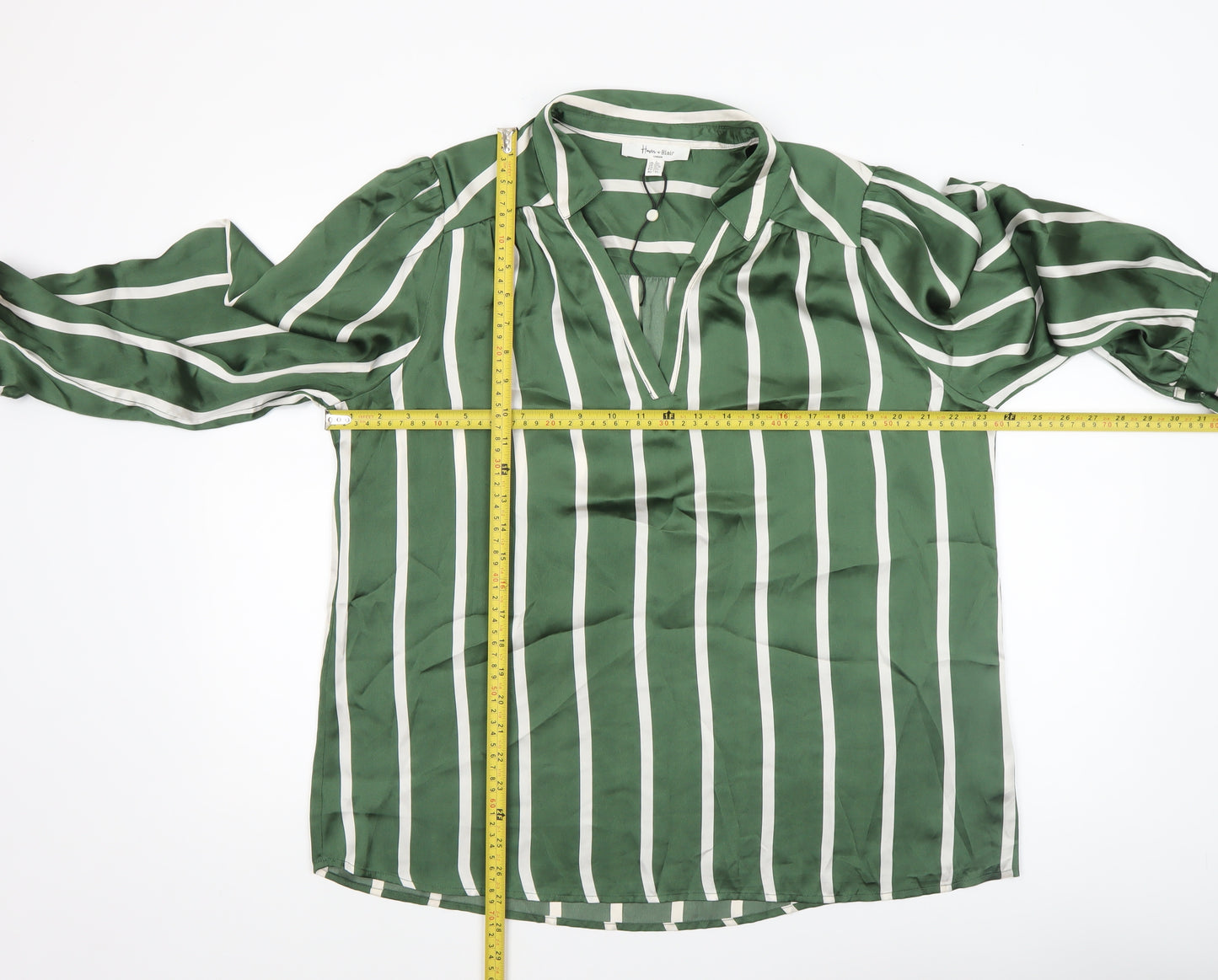 Haver & Blair Women’s Green Striped Satin Tunic Blouse XL