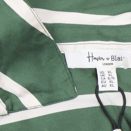 Haver & Blair Women’s Green Striped Satin Tunic Blouse XL