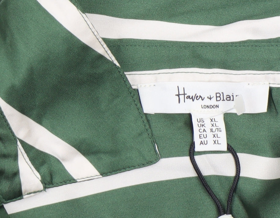 Haver & Blair Women’s Green Striped Satin Tunic Blouse XL