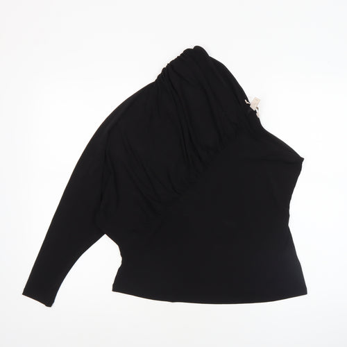 H&M Women's Black One Shoulder Ruffle Stretch Blouse Size 14