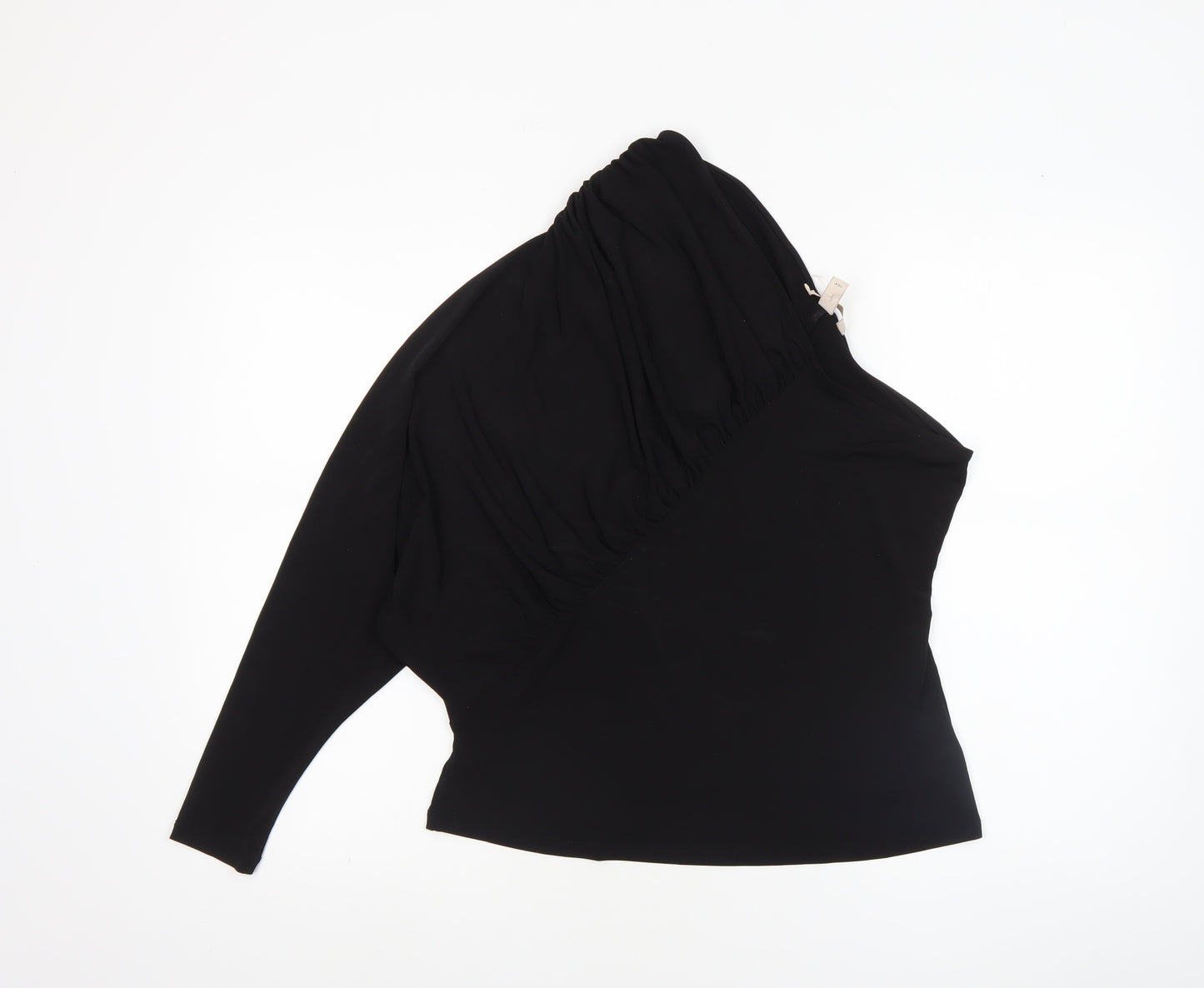 H&M Women's Black One Shoulder Ruffle Stretch Blouse Size 14